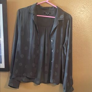 Madewell Dark Green Polka Dot Button-Down Shirt